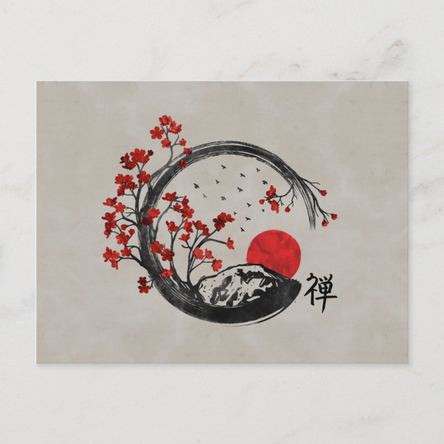 Cartes Pour Fêtes Annuelles Branches Zen Enso Circle et Sakura (Devant)