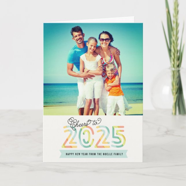 Cartes Pour Fêtes Annuelles Bravo à 2025 Citrus Stripes Bonne Année Photo (Devant)