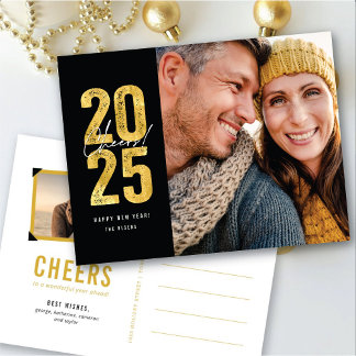 Cartes Pour Fêtes Annuelles Bravo à 2025 Typographie d'or Photo du Nouvel An