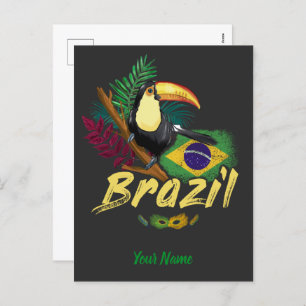 Cartes Pour Fêtes Annuelles Brésil Vintage Toucan avec Drapeau et masque Samba