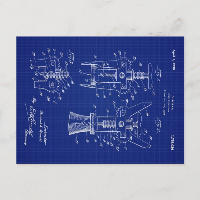 Cartes Pour Fêtes Annuelles Brevet de 1930 pour l'extracteur de Cork (Devant)