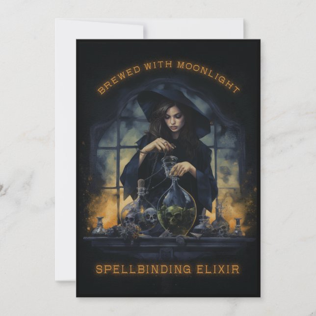 Cartes Pour Fêtes Annuelles Brewed With Moonlight Fête d'Halloween de la Sorci (Devant)