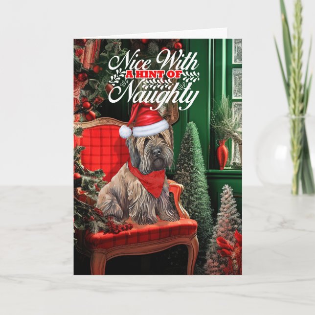 Cartes Pour Fêtes Annuelles Briard Chien de Noël Naughty ou Nice (Devant)