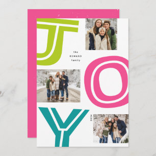 Cartes Pour Fêtes Annuelles Bright coloré JOY fun trois photo Noël