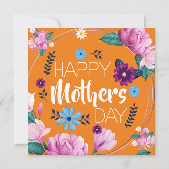 Cartes Pour Fêtes Annuelles Bright Floral Orange Happy Mothers Day (Devant)