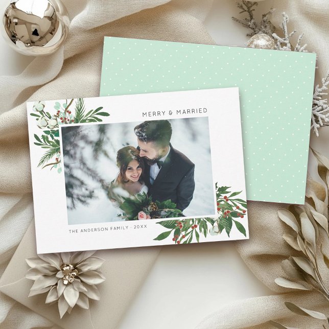 Cartes Pour Fêtes Annuelles Bright Joy | Photo Merry & Married Mistletoe Sprig (Créateur téléchargé)