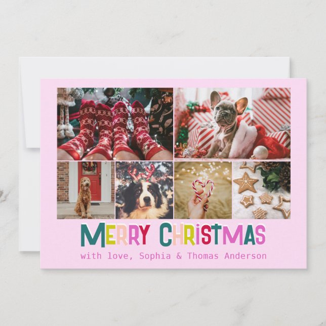 Cartes Pour Fêtes Annuelles Bright & Joyful Merry Christmas 6 Custom Photo (Devant)