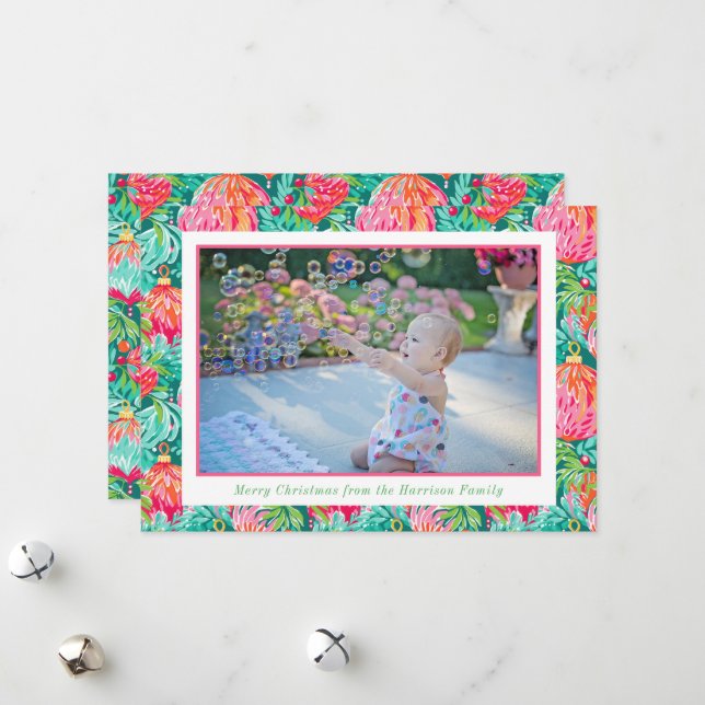 Cartes Pour Fêtes Annuelles Bright Palm Beach Ornements de Noël Photo (Devant/Arrière en situation)