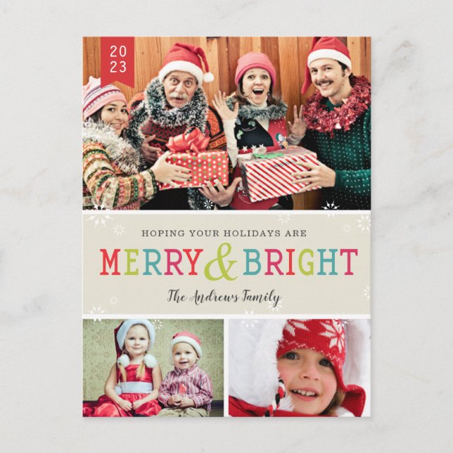 Cartes Pour Fêtes Annuelles Bright Snowflakes Photo de vacances (Devant)