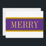 Cartes Pour Fêtes Annuelles Bright White Royal Purple MERRY Stripes de Noël<br><div class="desc">Les rayures "ruban bonbon" Festive mettent en valeur la belle "MERRY" dans une grande police élégante et audacieuse, tapissée sur toute la longueur du design. De magnifiques rayures colorées au-dessus et au-dessous complètent la composition moderne festive. Les couleurs de bande de cette conception peuvent être customisées en modifiant la conception....</div>