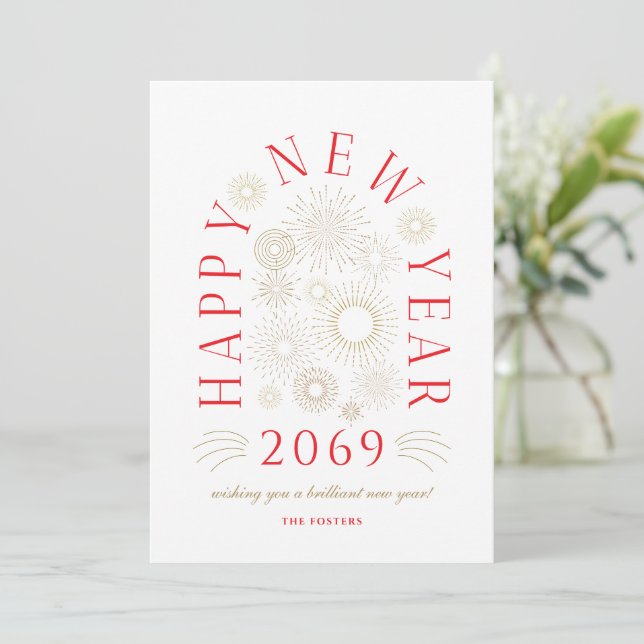 Cartes Pour Fêtes Annuelles Brilliant New Year Firework Business Greeting Card (Debout devant)
