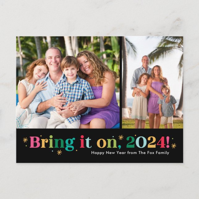 Cartes Pour Fêtes Annuelles Bring It On Two Photos Happy New Year Postcard (Devant)