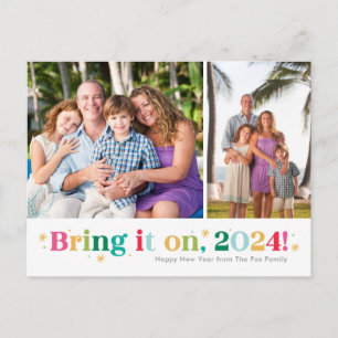 Cartes Pour Fêtes Annuelles Bring It On Two Photos Happy New Year Postcard