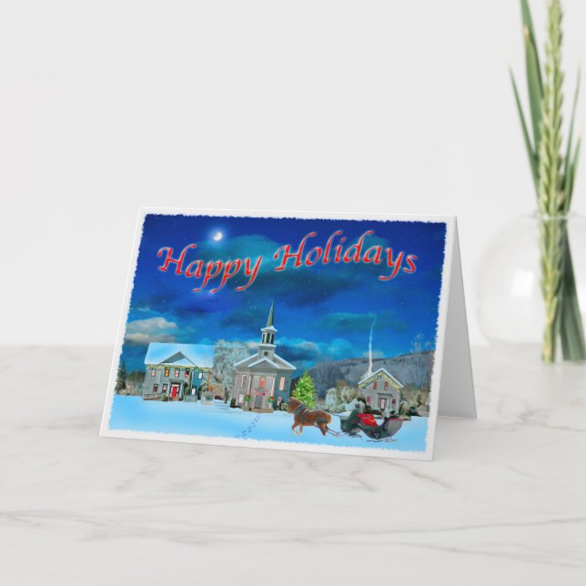 Cartes Pour Fêtes Annuelles Bristol Vermont lors d'une nuit d'hiver (Devant)