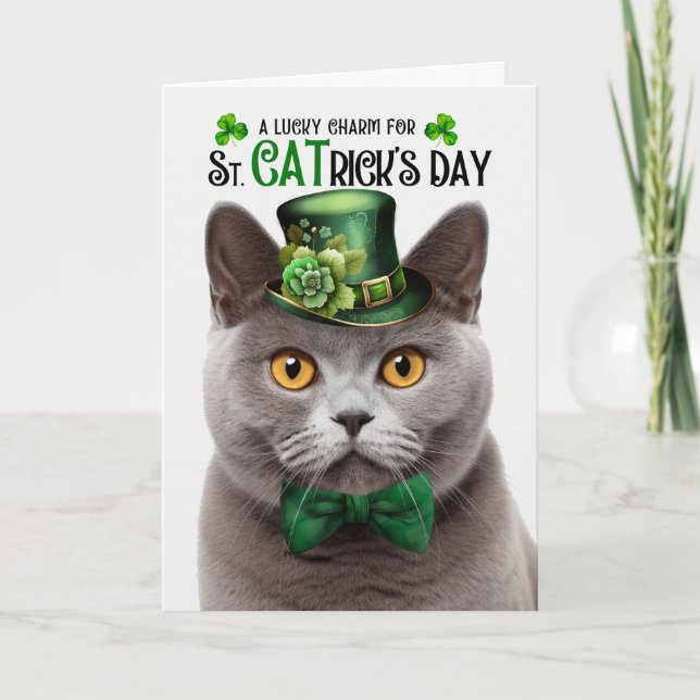 Cartes Pour Fêtes Annuelles British Shorthair Cat St CATrick's Day Lucky Charm (Devant)