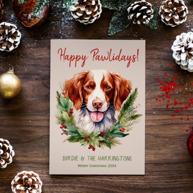 Cartes Pour Fêtes Annuelles Brittany Spaniel Chien Noël Joyeux Pawlidays (Créateur téléchargé)