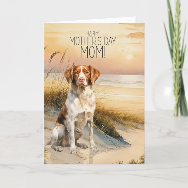 Cartes Pour Fêtes Annuelles Brittany Spaniel Dog Sunset Beach Mother's Day (Devant)