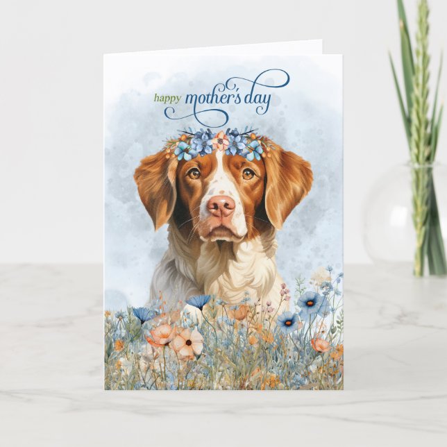 Cartes Pour Fêtes Annuelles Brittany Spaniel Dog Wildflowers Mother's Day (Devant)