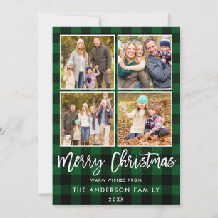 Cartes Pour Fêtes Annuelles Brochure moderne Script Christmas Green Plaid 4 Ph