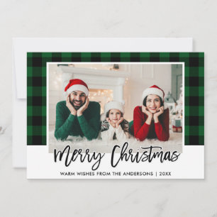 Cartes Pour Fêtes Annuelles Brochure moderne Script Green Plaid Photo Noël
