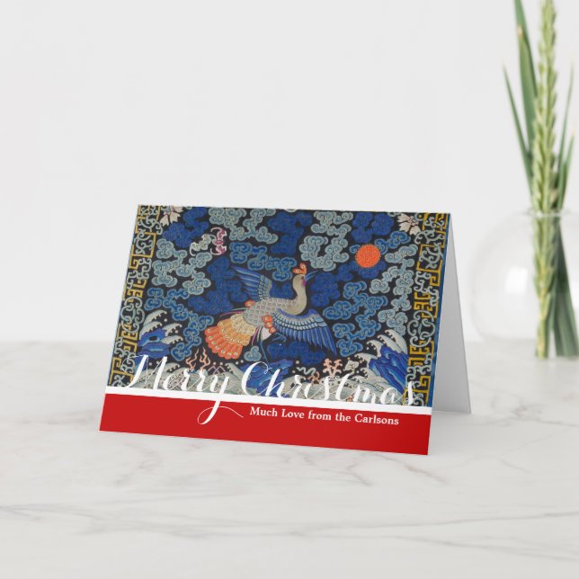 Cartes Pour Fêtes Annuelles Broderie chinoise bleu d'oiseau Vintage (Devant)