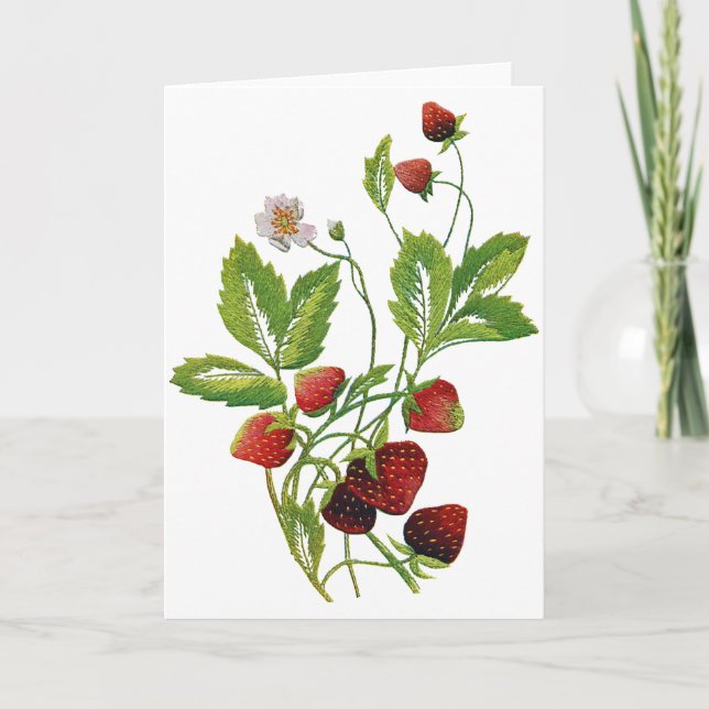 Cartes Pour Fêtes Annuelles Broderie de fraises fraîches du printemps (Devant)