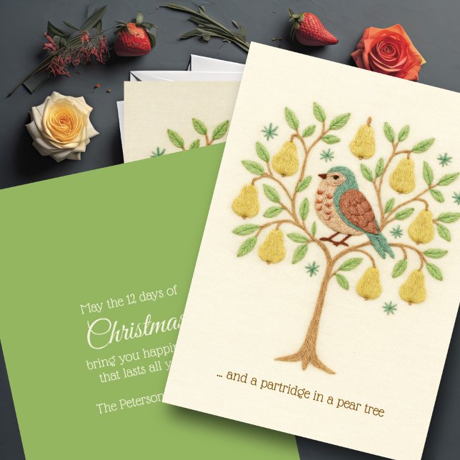 Cartes Pour Fêtes Annuelles Broderie Perdrix de Noël dans un arbre à poires (Créateur téléchargé)