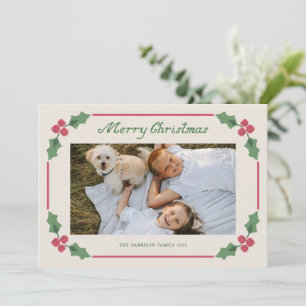 Cartes Pour Fêtes Annuelles Broderie point de croix houx rouge et vert Joyeux