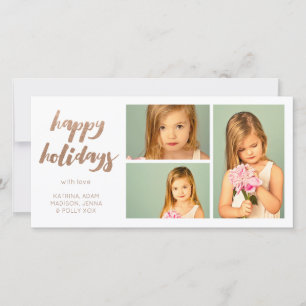 Cartes Pour Fêtes Annuelles Bronze Joyeuses Vacances Blanc 3 Frame Photocard