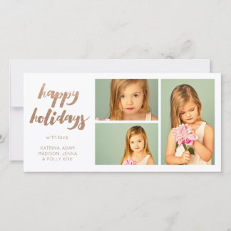 Cartes Pour Fêtes Annuelles Bronze Joyeuses Vacances Blanc 3 Frame Photocard
