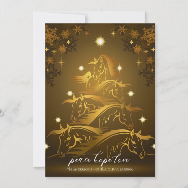 Cartes Pour Fêtes Annuelles Bronze Or Chevaux de Noël Abstraits (Devant)