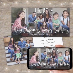 Cartes Pour Fêtes Annuelles Brossé blanc Script Noël & Nouvel An 2 Photo
