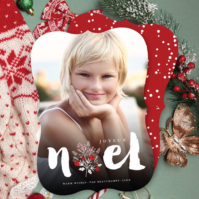 Cartes Pour Fêtes Annuelles Brossé Bold Noel Floral Rustic Photo de Noël (Créateur téléchargé)