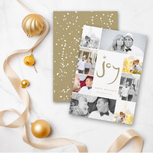 Cartes Pour Fêtes Annuelles Brossé Joy Calligraphie Star Gold 6 Photo Collage