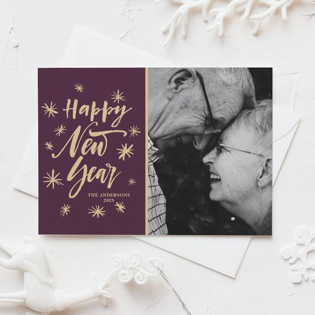 Cartes Pour Fêtes Annuelles Brosse Moderne Calligraphie Bonne année photo (Brush Modern Calligraphy Happy New Year Photo Holiday Card)