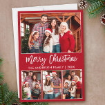Cartes Pour Fêtes Annuelles Brosse moderne Script 4 Photos Joyeux Noël Rouge<br><div class="desc">Brosse moderne Script 4 Photo Famille Photo Collage Joyeux Noël Carte de vacances - Rouge</div>