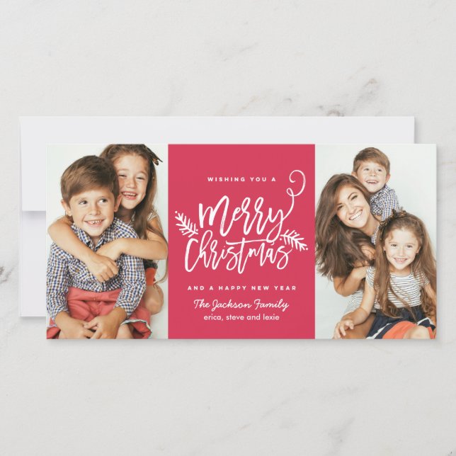 Cartes Pour Fêtes Annuelles Brosse moderne Script Noël Vacances 2 Photo Rouge (Devant)