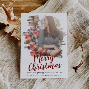 Cartes Pour Fêtes Annuelles Brosse Rouge Joyeux Noël de notre famille grandiss