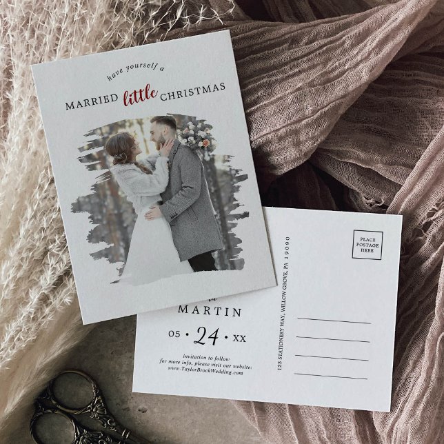 Cartes Pour Fêtes Annuelles Brossé rouge marié Petit Noël Enregistrer la date (Créateur téléchargé)