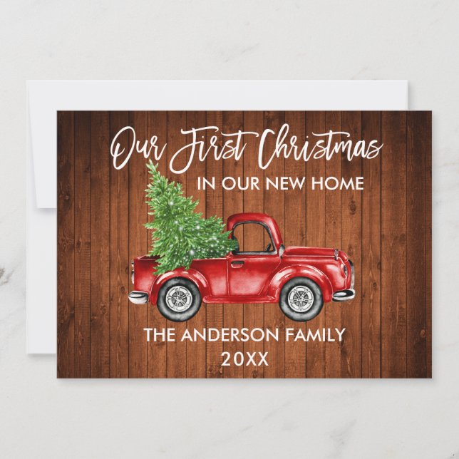 Cartes Pour Fêtes Annuelles Brosse Script Bois Premier Noël Nouveau Camion (Devant)