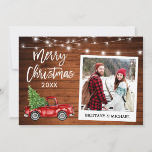 Cartes Pour Fêtes Annuelles Brosse Script Camion Bois Vintage Couple Noël