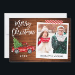 Cartes Pour Fêtes Annuelles Brosse Script Camion Instantané Photo Craft Bande<br><div class="desc">Script de brosse moderne,  Aquarelle Vintage Camion rouge avec arbre de Noël,  Caméra instantanée Style Photo Joyeux Carte de Noël - Bande rustique en bois et en acier rouge</div>