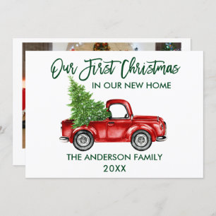 Cartes Pour Fêtes Annuelles Brosse Script Camion Premier Noël Nouveau Accueil 