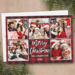 Cartes Pour Fêtes Annuelles Brosse Script Noël 5 Photo Rouge Plaid<br><div class="desc">Brosse moderne Script Joyeux Noël 5 Photo Collage Carte de vacances - Rouge Buffalo Plaid</div>