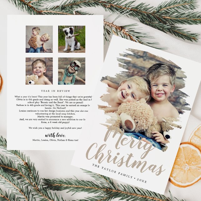 Cartes Pour Fêtes Annuelles Brossé Tan Joyeux Noël Année En Revue (Créateur téléchargé)