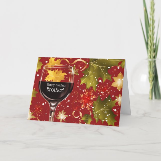 Cartes Pour Fêtes Annuelles Brother Humorous Happy Holidays with Wine  (Devant)