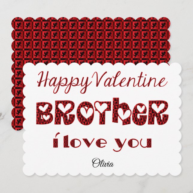 Cartes Pour Fêtes Annuelles Brother I Love You Cute Cupid Typographie Valentin (Devant / Derrière)