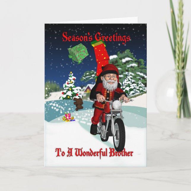 Cartes Pour Fêtes Annuelles Brother Motorcycle Santa With Flying Venin (Devant)