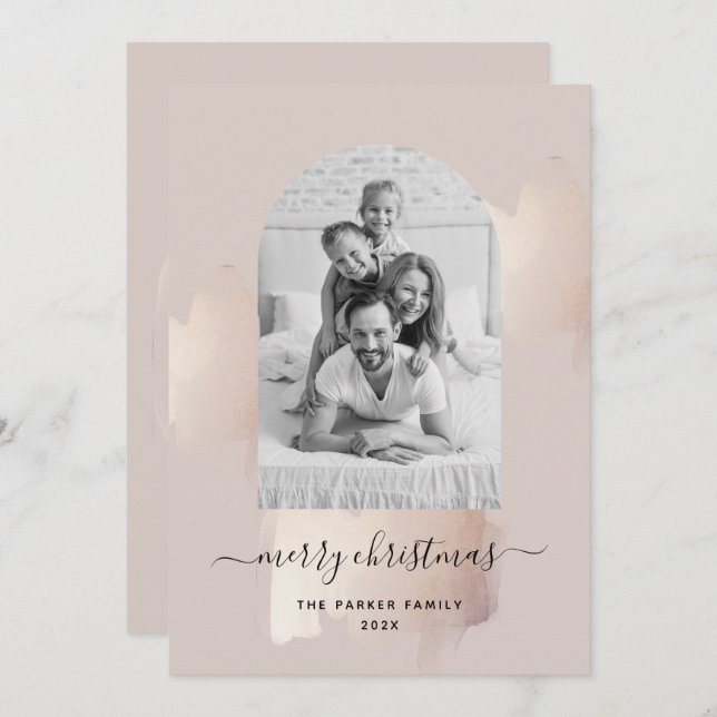 Cartes Pour Fêtes Annuelles Brouillon Chic | Joyeux Noël Photo Arch Hol (Devant / Derrière)