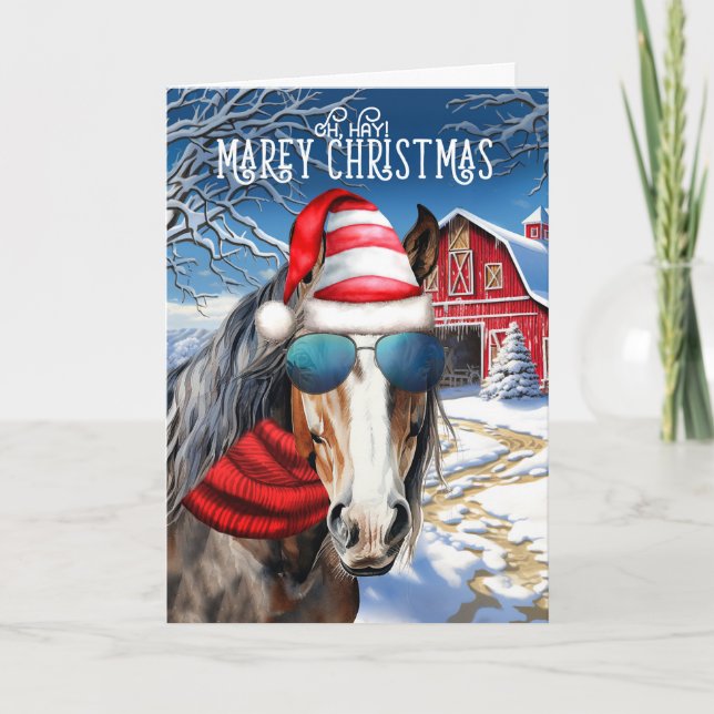 Cartes Pour Fêtes Annuelles Brouillon de la baie Cheval drôle MAREy Noël (Devant)